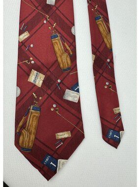 Cravatteria Reale Golf-Themed Tie Red Silk Plaid Chaps Made In Italy 4"